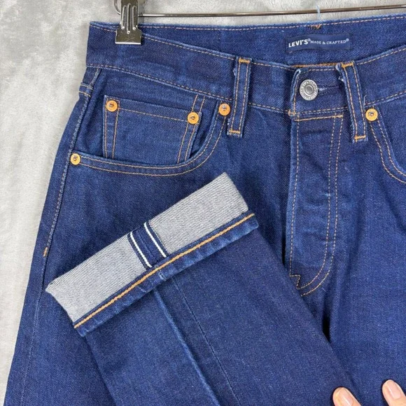 Levi's Made & Crafted Mens 501 Original Selvedge Jeans Big E Dark Wash 28x 34 - Picture 2 of 16